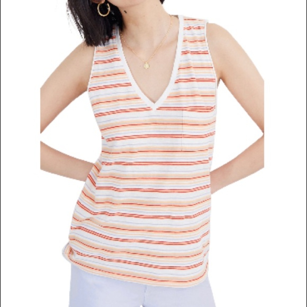 MADEWELL. Fieldgate Stripe Whisper Cotton V-Neck Tank.